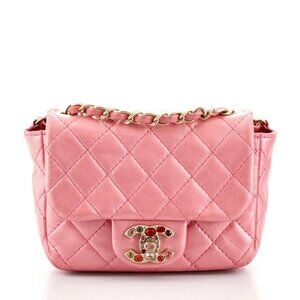 RARE Authentic CHANEL Lambskin Quilted Precious Jewel Mini Flap Bag Pink